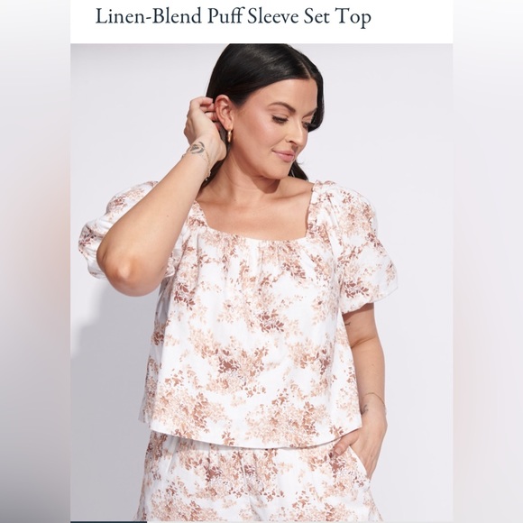 Abercrombie & Fitch Linen-Blend Puff Sleeve Top Size Medium - Picture 1 of 5